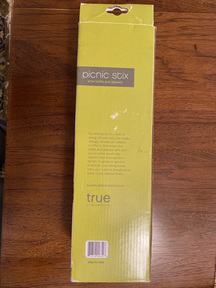 Conjunto de 3 peças de piquenique Stix novo na caixa verdadeiro fabuloso - estacas cromadas para garrafa e 2 copos de vinho novo na caixa - Imagem 3 de 4