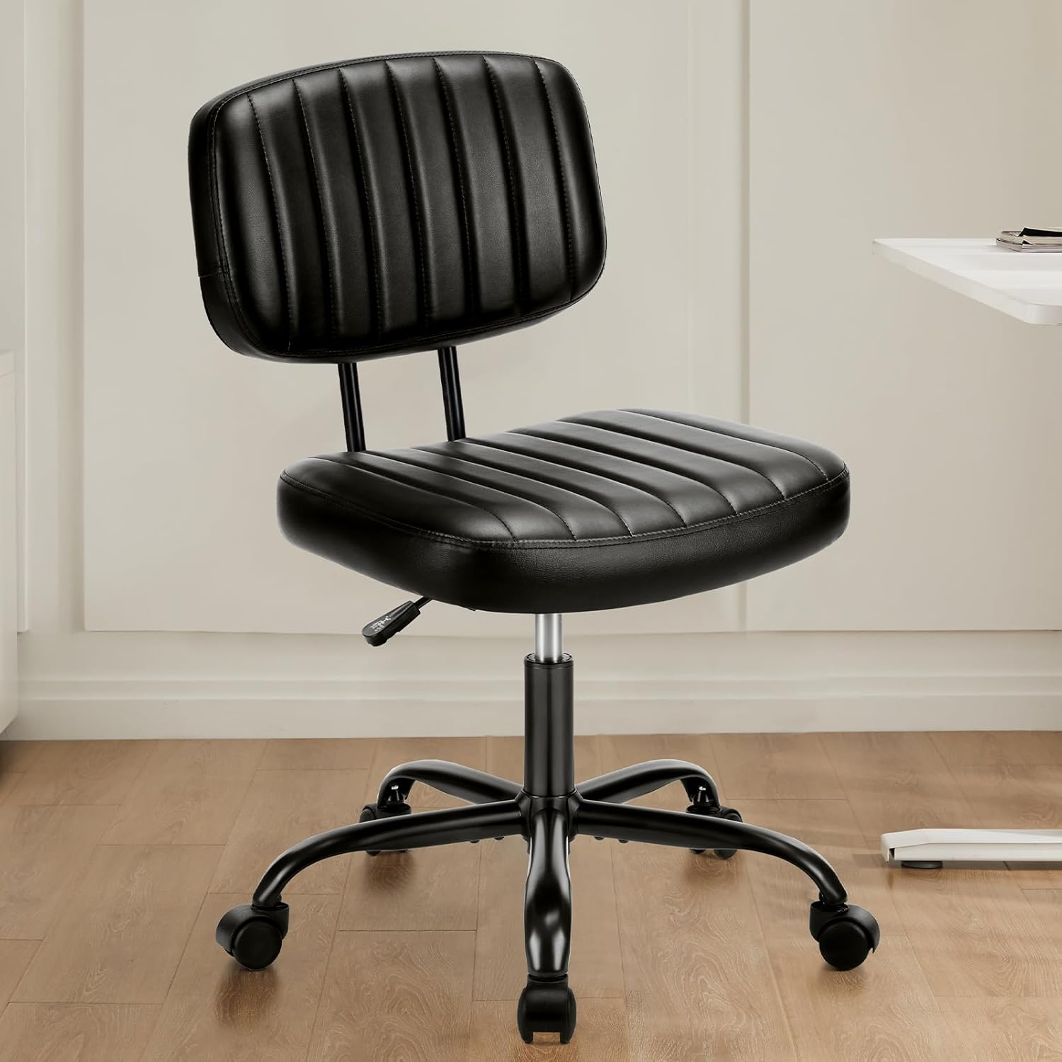 Armless Home Office Chair Computer Desk Chair, No Armrest Small PU Leather Mid B