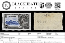 4250 Eswatini (Swaziland) SG22 2d Grey & Ultramarine. Flaw Dot Next To Turret. 1