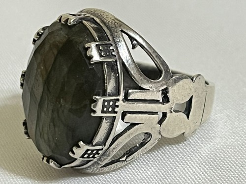 Rare Men's silver 925 Ring Genuine Yemen agate Aqeeq عقيق يمني حجر الطاووس مترش - Picture 10 of 16