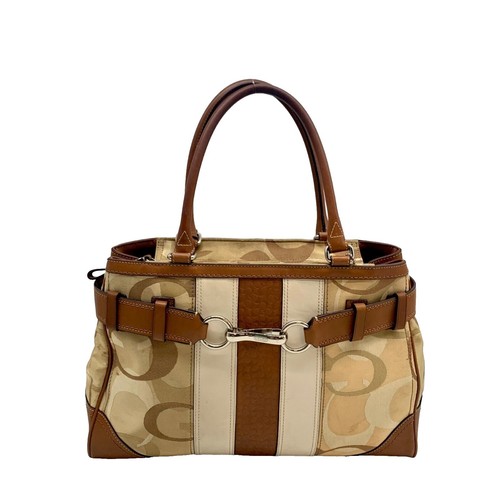 Coach Signature Stripe Canvas Leather Accessory Pouch Bag Khaki
