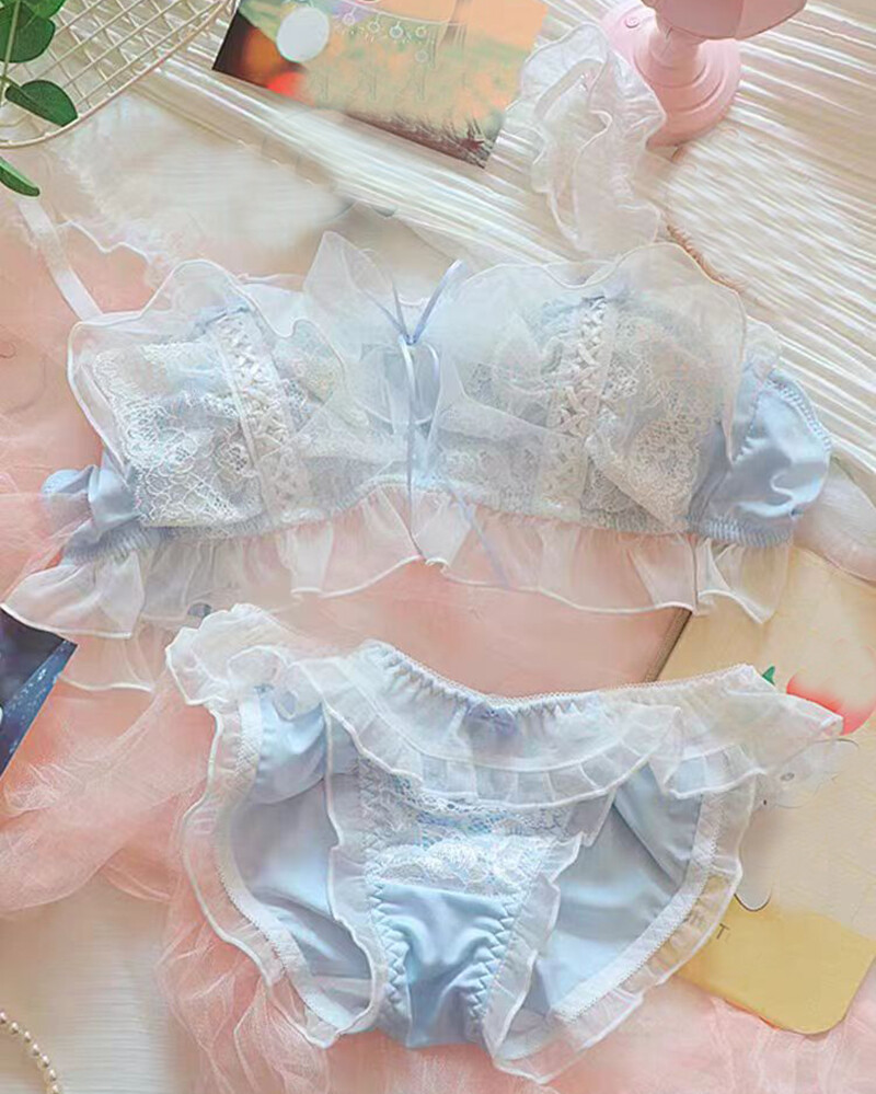 Lolita Girls Lace Bra Sets Underwear Japanese Sweet Mesh Bow Panties Briefs  Cute