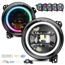 9" inch Halo LED RGB Headlights DRL For Jeep Wrangler JL Gladiator JT 2018-2023