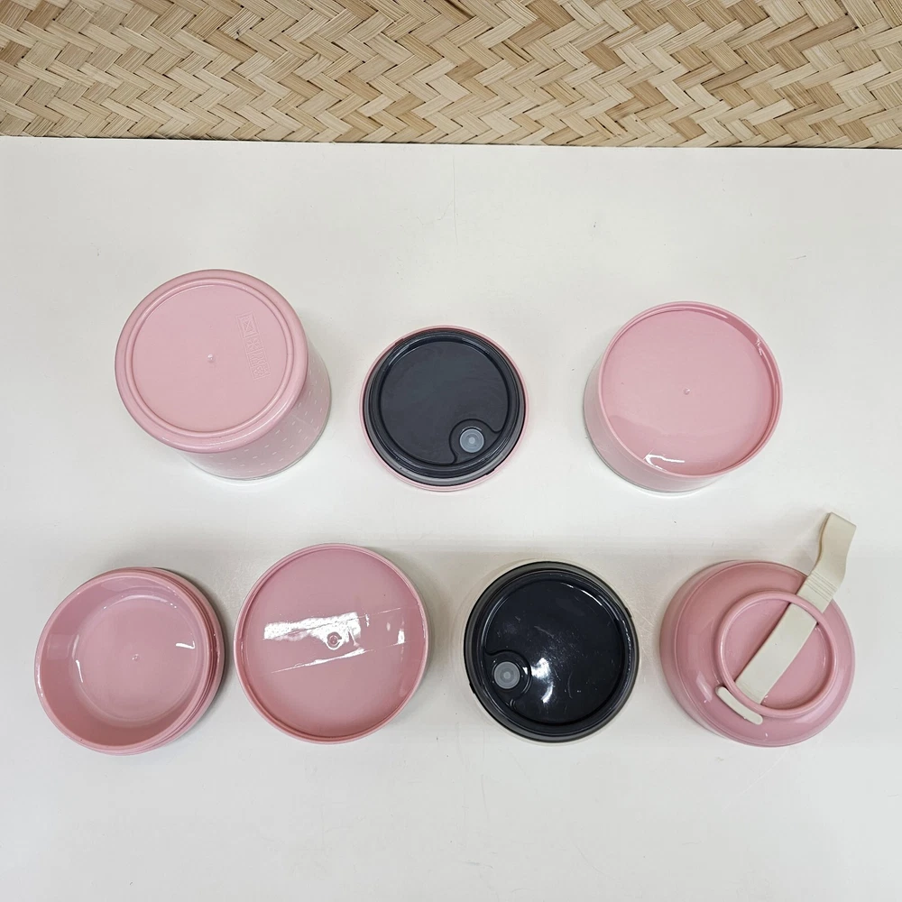 Bento Box Portable Keep Warm Lunch Food Container Pink Multilayer Cyclindrical