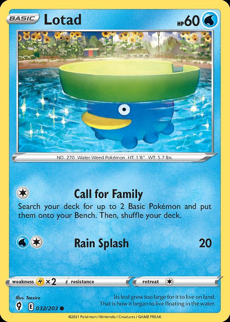 Pokemon Lotad (32/236) Evolving Skies NM