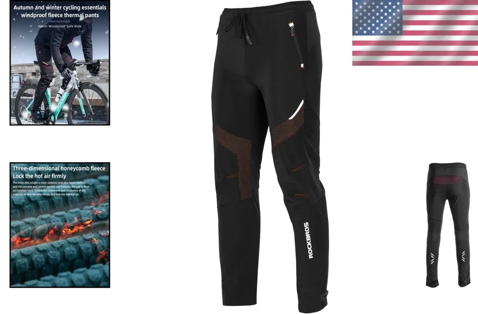 Pantalones de ciclismo térmicos a prueba de viento para hombre con múltiples bolsillos y tiras reflectantes Foto 2 de 4