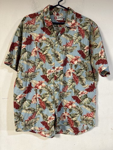 Hilo Hattie Shirt Mens Size XL  Blue Palm Floral Tropical Hawaiian Button Up* - Picture 1 of 6