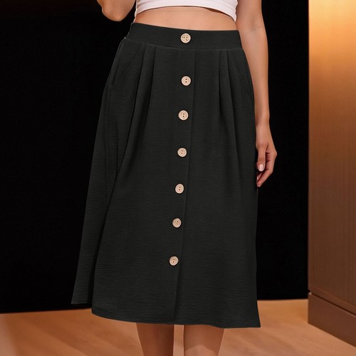 Vintage Flared A-Line Skirt for Women Elastic Waist Pocketed Midi Skirt - Picture 9 of 33