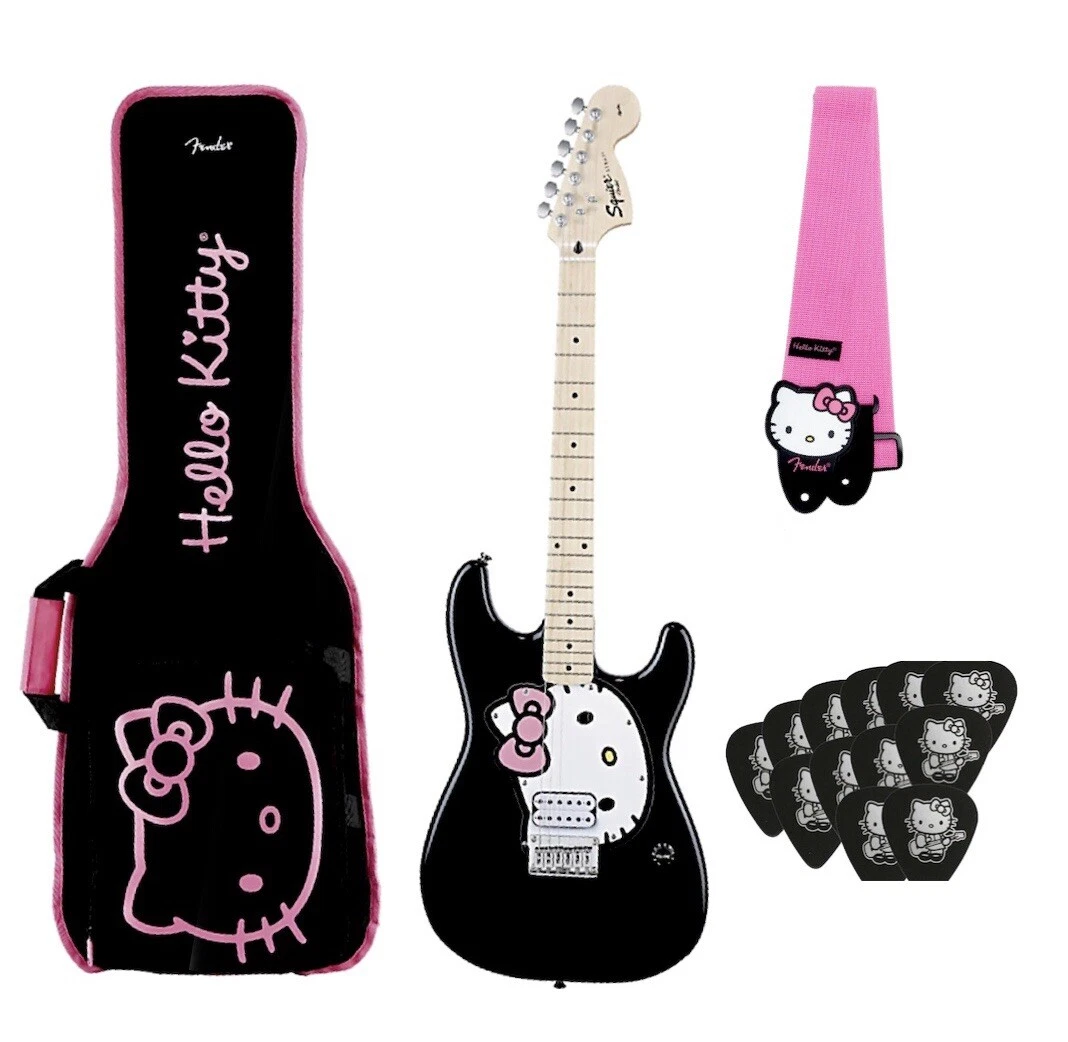 Hello Kitty Electric Guitar w Gig Bag Strap and Picks by Fender Rare Set