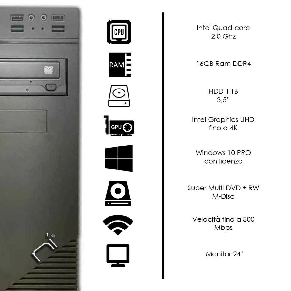Pc completo 16gb ram DDR4 hdd 1tb monitor mouse tastiera altoparlanti inclusi - Immagine 2 di 4
