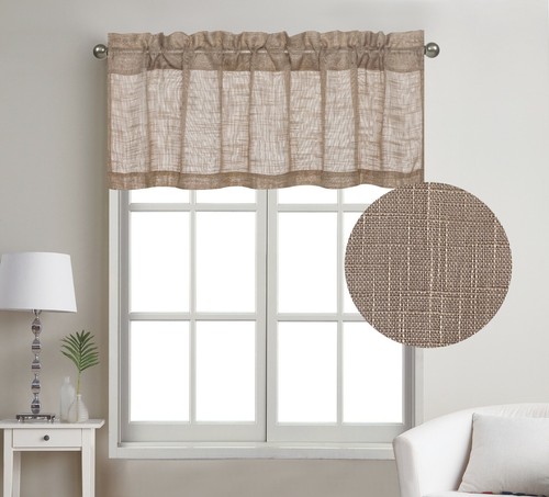 1 Pc Linen Texture Semi Sheer Window Treatment Valance, 52" W X 18" L - Picture 18 of 26
