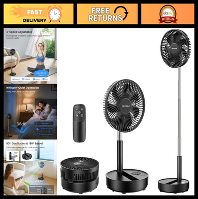 Portable Rechargeable Oscillating Fan with Remote - 8000mAh, Quiet Pedestal Fan,
