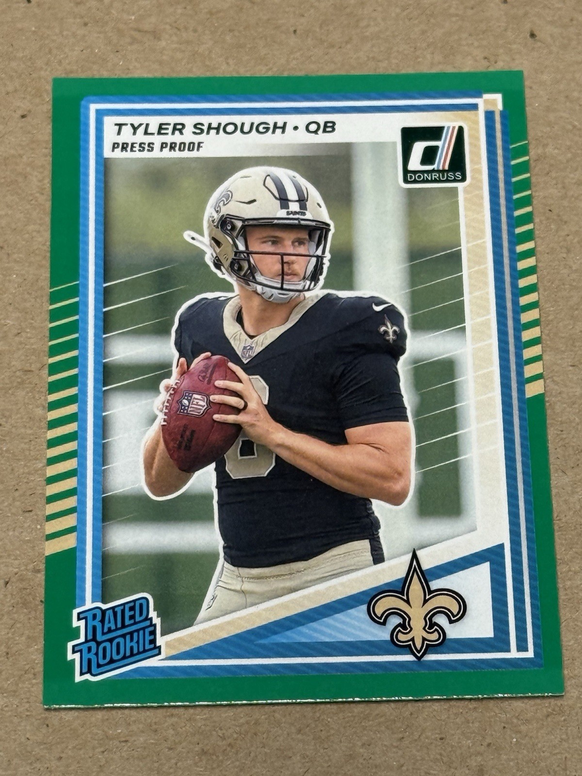 2025 Panini Donruss Tyler Shough Green Press Proof Rated Rookie Card 304 RC