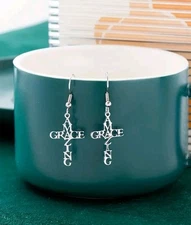Religious Earrings Amazing Grace Design Silver Stainless Steel Beautiful Item