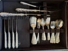 Repousse sterling silver flatware by Kirk Stieff- 12 settings w/ serving pieces