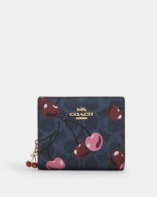 Coach Snap Wallet - CZ347 Denim Blue Signature Canvas w/Pink