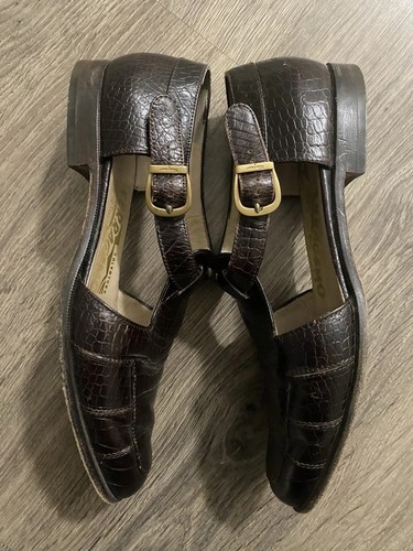 Salvatore Ferragamo Womens Brown Leather Crocodile Strap Flat Pump Monk US 5 - Picture 5 of 14