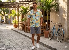 IZOD Saltwater Shirt L Tropical Marlin Floral Button Down Hawaiian Vacation