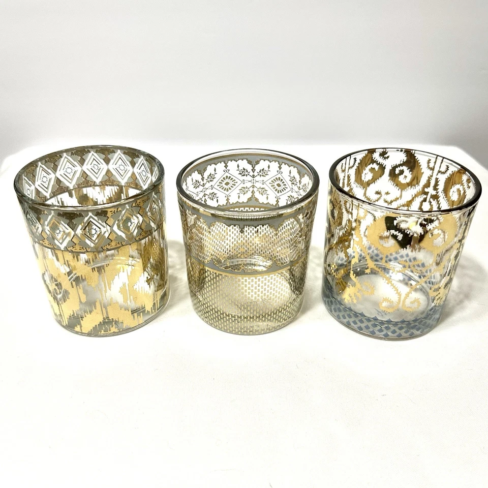 Anthropologie Patina Vie Gold/Blue Whiskey Rocks Lowball Glasses, Set of 6 - Image 4 of 4