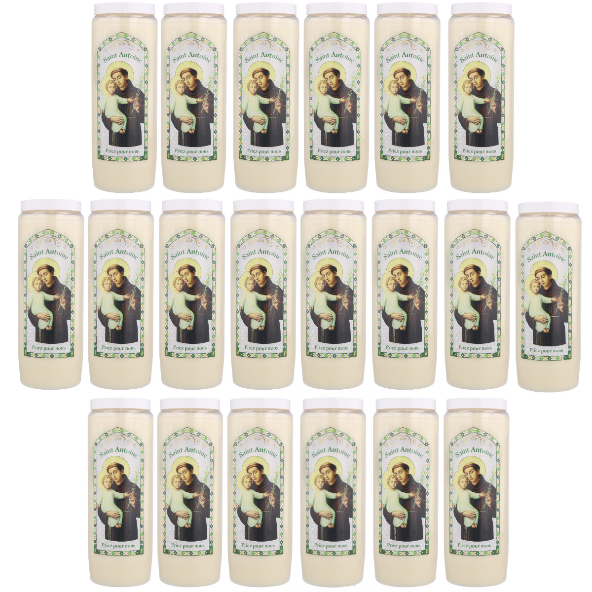 Bougies de neuvaine Saint Antoine de 17.5 cm en lot de 20 pour la prière