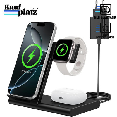 Ladestation 3 in 1 für iPhone 17-11, Apple Watch Ultra 3-6, AirPods Schwarz