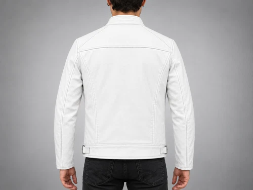 Men's White Leather Racing Biker Jacket – Modern Cafe Racer Style image 6