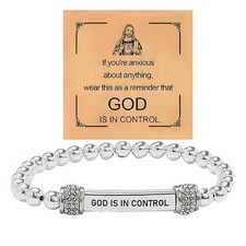 God Is In Control Dainty Beaded Stretch Bracelet, Self Worth Motivational Adjust