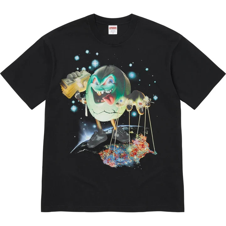 SUPREME New Salem S/S Top Black Cotton Jersey Graphic Print Crew Neck Size L