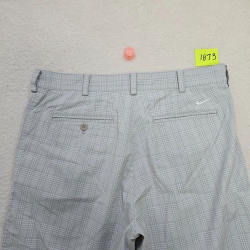 Nike Dri-Fit Golf Shorts Mens 32 Gray White Plaid Flat Front Stretch Swoosh - Picture 13 of 13