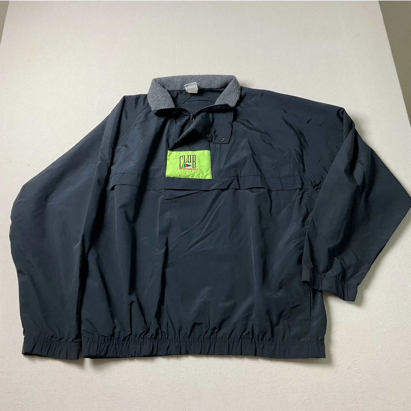 Y2K Club SportsWear Black Long Sleeve Zippered pullover WindBreaker Mens L