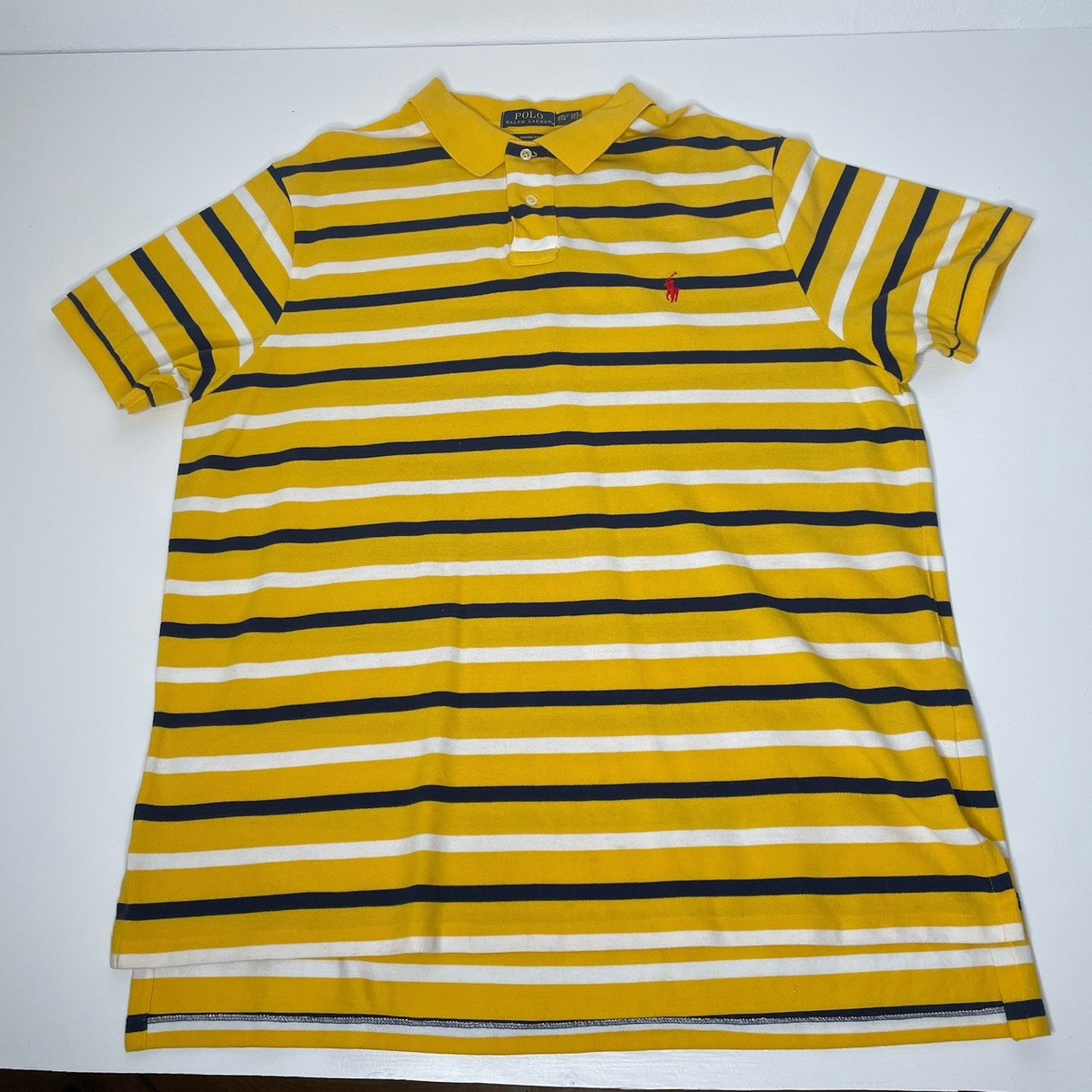 Polo Ralph Lauren Mens Short Sleeve Yellow Stripe 3/4 Button XXL