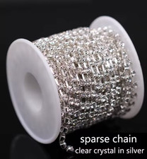 1 Meter Silver SS6 Diamante Rhinestone Sparse Chain Crystal Clear Sewing DIY UK