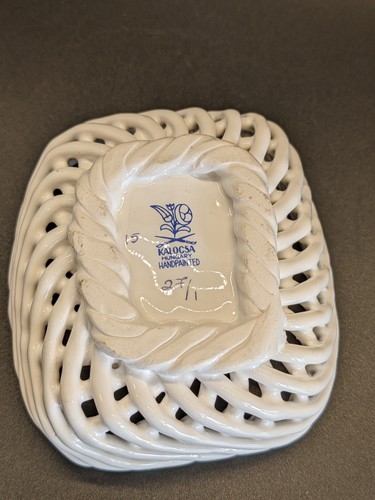 Vintage Kalocsa Hungary Handpainted Porcelain Trinket Dish Basket - Picture 3 of 5