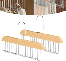 2 Pack Belt Hanger for Closet, Wooden Tie Racks Hanger with Upgraded 360 Rotatin