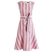 J Crew Dress Womens Size 2 Red White Stripe Linen Blend Fit Flare Belted J0497