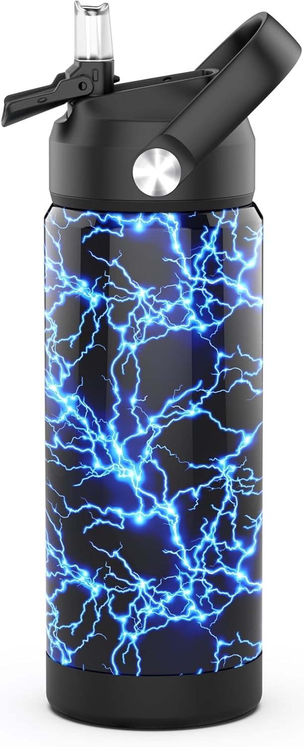 With Straw,18 Oz Kids Insulated Cups A10.lightning