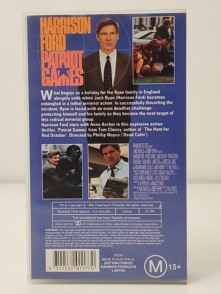 Patriot Games VHS - Harrison Ford TAPE SEALED - Image 2 of 4