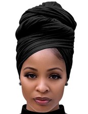 Harewom Black Hair Wrap for Women Long Stretch Jersey Head Scarf Summer Breat...