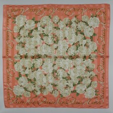 HK209- Nina Ricci Logo Light Orange Handkerchief Flower Cotton Scarf 21.5"x22"