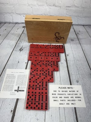 VTG Von Pok & Chang Dominoes 28-Piece Set Double 6 Red Black Scorpion Detail Box
