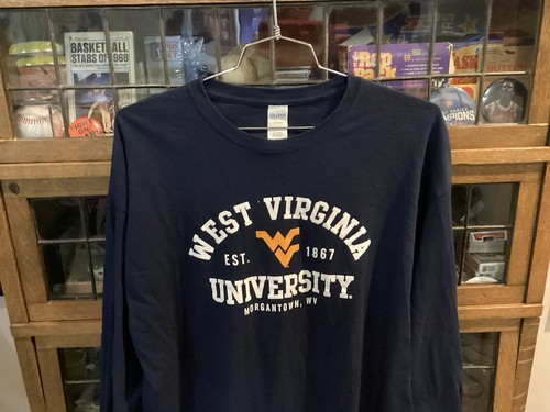 West Virginia Mountaineers SPELL OUT w LOGO Blue GILDAN L/S T-Shirt SZ XXL -Cool - Picture 5 of 12