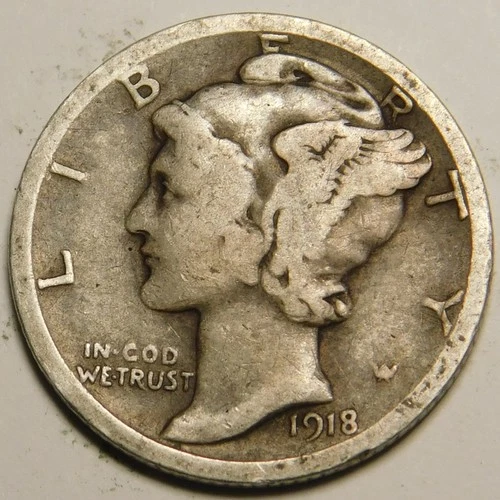 1918 S Mercury Dime G-VG "Actual Coin Pictured- Not Cleaned, polished or Dipped"