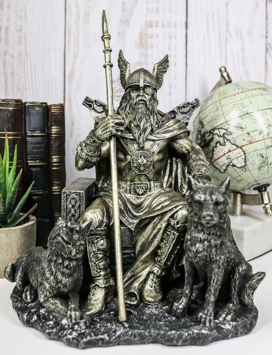 トライアルセット・サンプル odin Ebros Norse Odin The Alfather Sitting On A Throne with Two Wolf