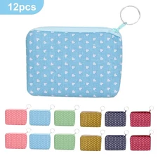 12PCS Canvas Coin Purse with Key Ring Mini Clutch Bags Zipper Wallets for Travel