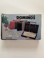 Vintage Travel Domino Set 28 Piece Faux Leather Case Jeu de 28 Dominoes