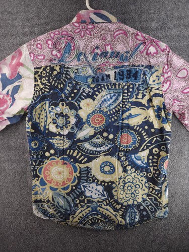 Desigual Shirt Men Colorful Patchwork Shirt Medium Regular Pink Purple Floral - Picture 19 of 20