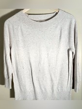 Women s SMALL LOFT Cream Speckled Lightweight Crew Neck Sweater