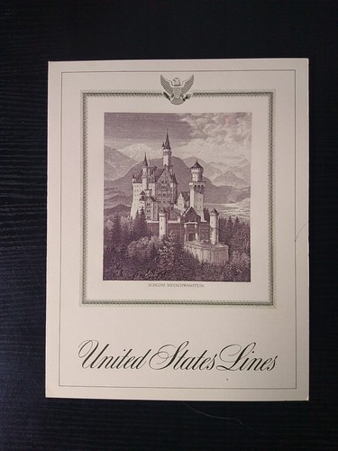 1965 United States Lines SS United States Cruise Menu Schloss Neuschwanstein