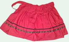 Red Waist Apron With Embroidered Floral Trim  Ties