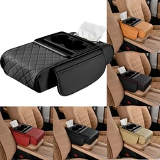 ​Car Armrest Cushion Center Console Cover Leather Cup Holder Storage Tissue Slot